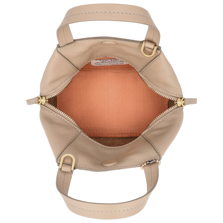 Binnenkant van de LouLou Elodie leren handtas in taupe #kleur_taupe
