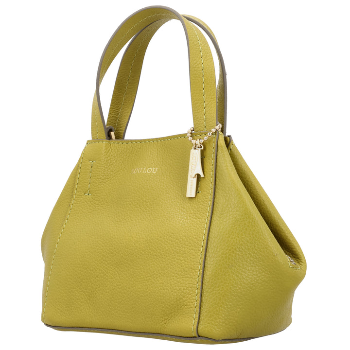 Voorzijde van de LouLou Elodie leren handtas in cress-green #kleur_cress-green