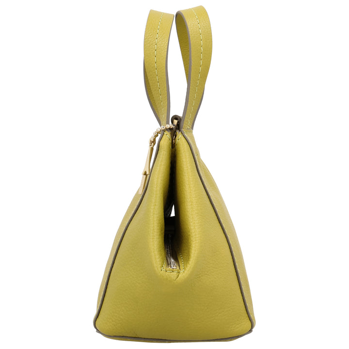 Zijkant van de LouLou Elodie leren handtas in cress-green #kleur_cress-green