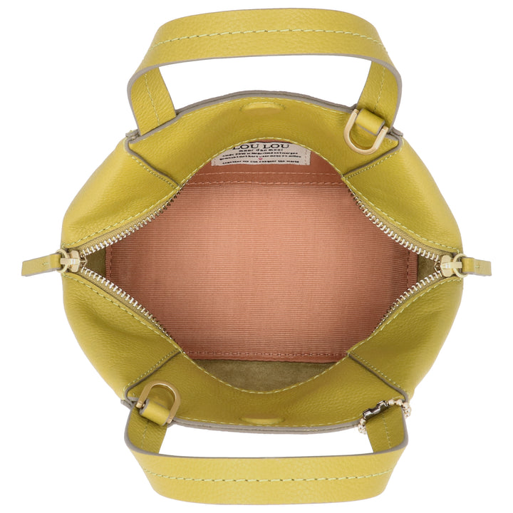 Binnenkant van de LouLou Elodie leren handtas in cress-green #kleur_cress-green
