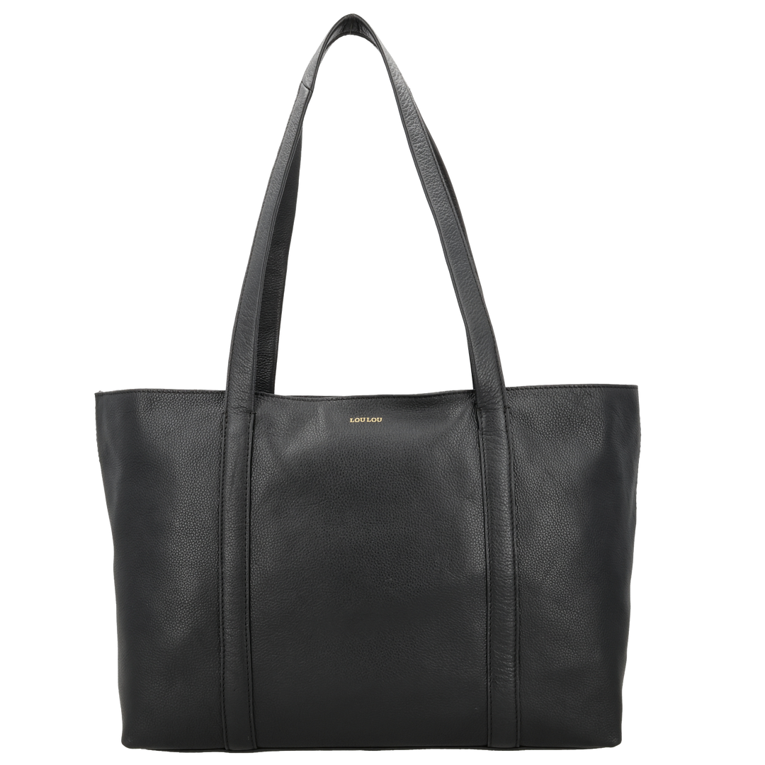 Voorkant van de LOULOU Emie laptop shopper #kleur_black