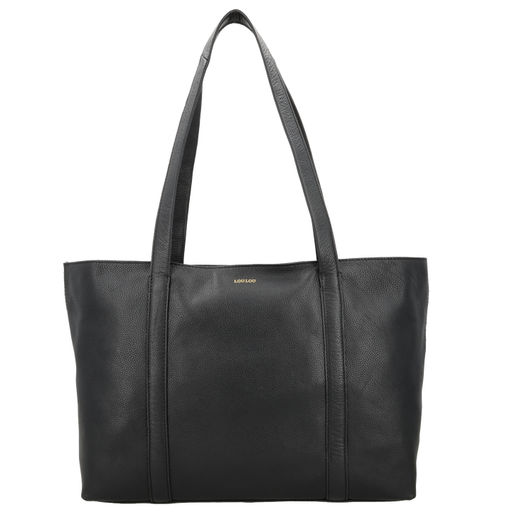 Voorkant van de LOULOU Emie laptop shopper #kleur_black