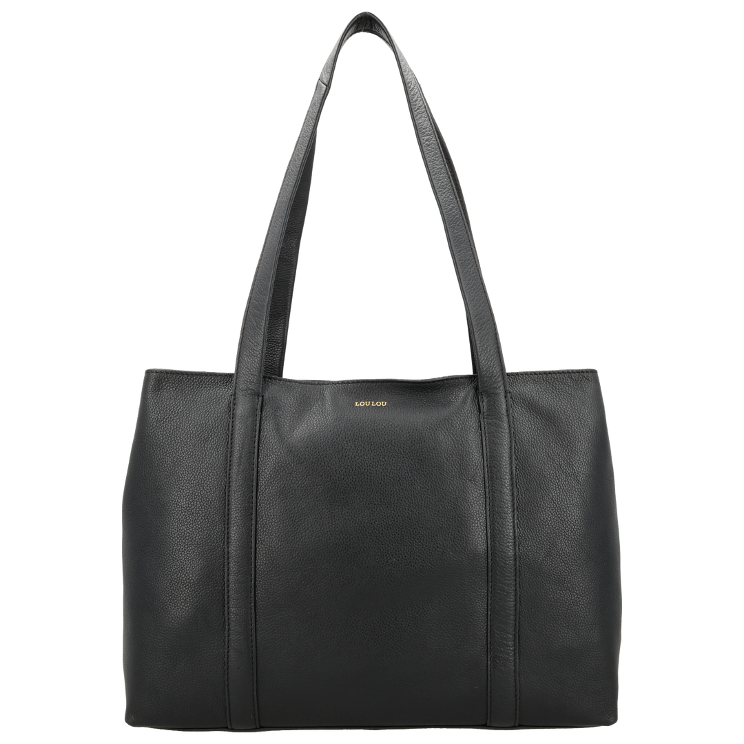 Voorkant van de LOULOU Emie laptop shopper #kleur_black