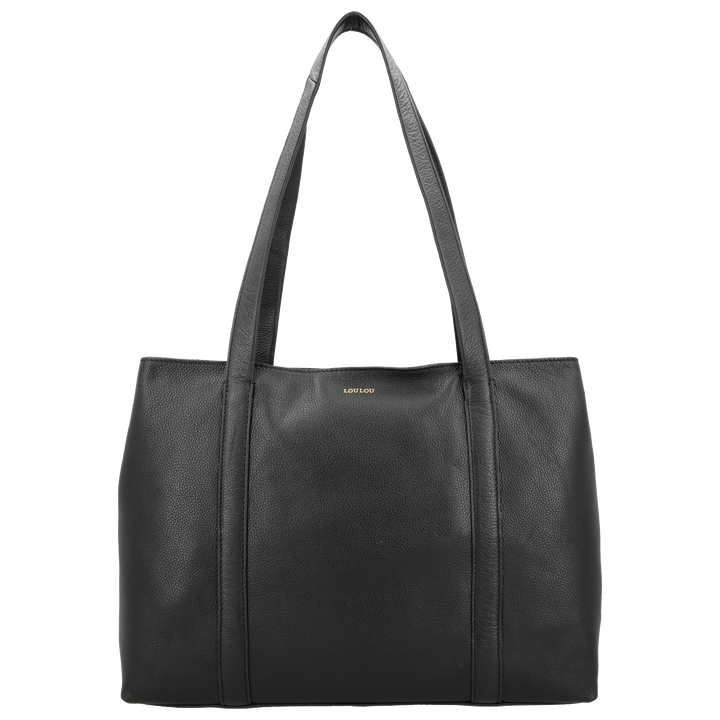 Voorkant van de LOULOU Emie laptop shopper #kleur_black