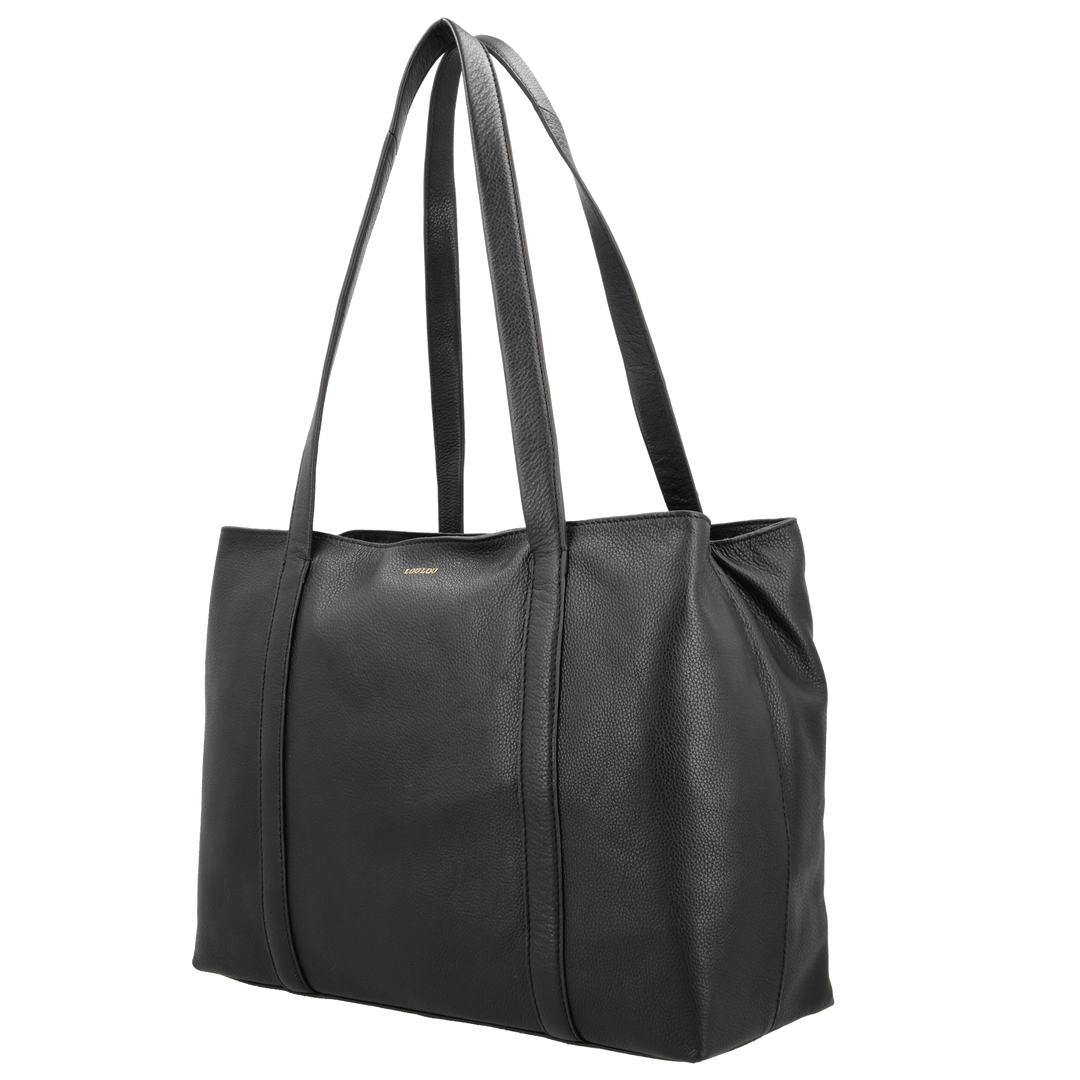 Voorzijde van de LOULOU Emie laptop shopper #kleur_black