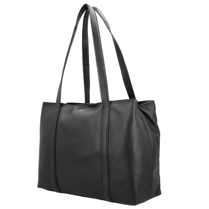 Voorzijde van de LOULOU Emie laptop shopper #kleur_black