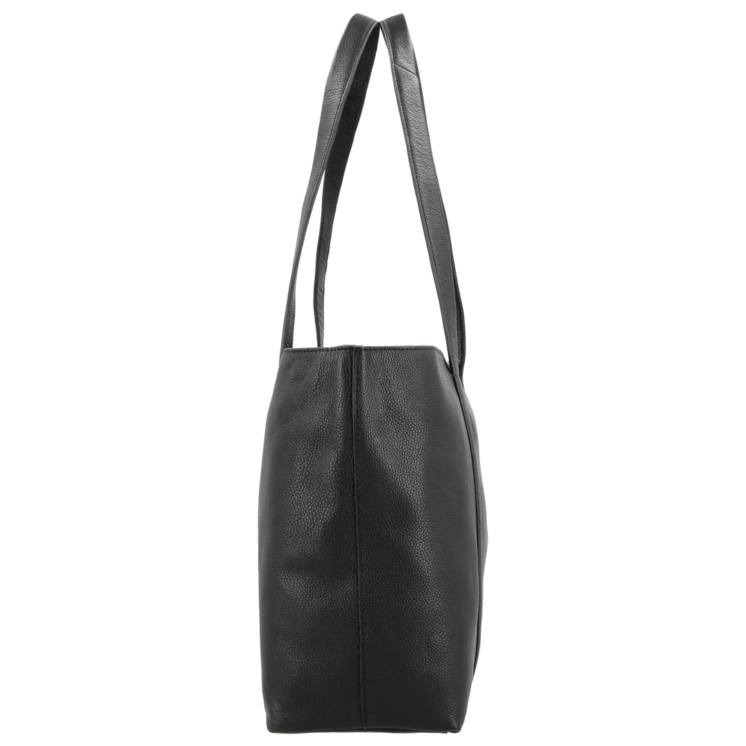 Zijkant van de LOULOU Emie laptop shopper #kleur_black