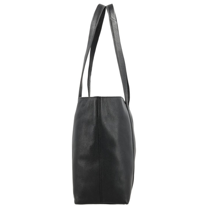 Zijkant van de LOULOU Emie laptop shopper #kleur_black