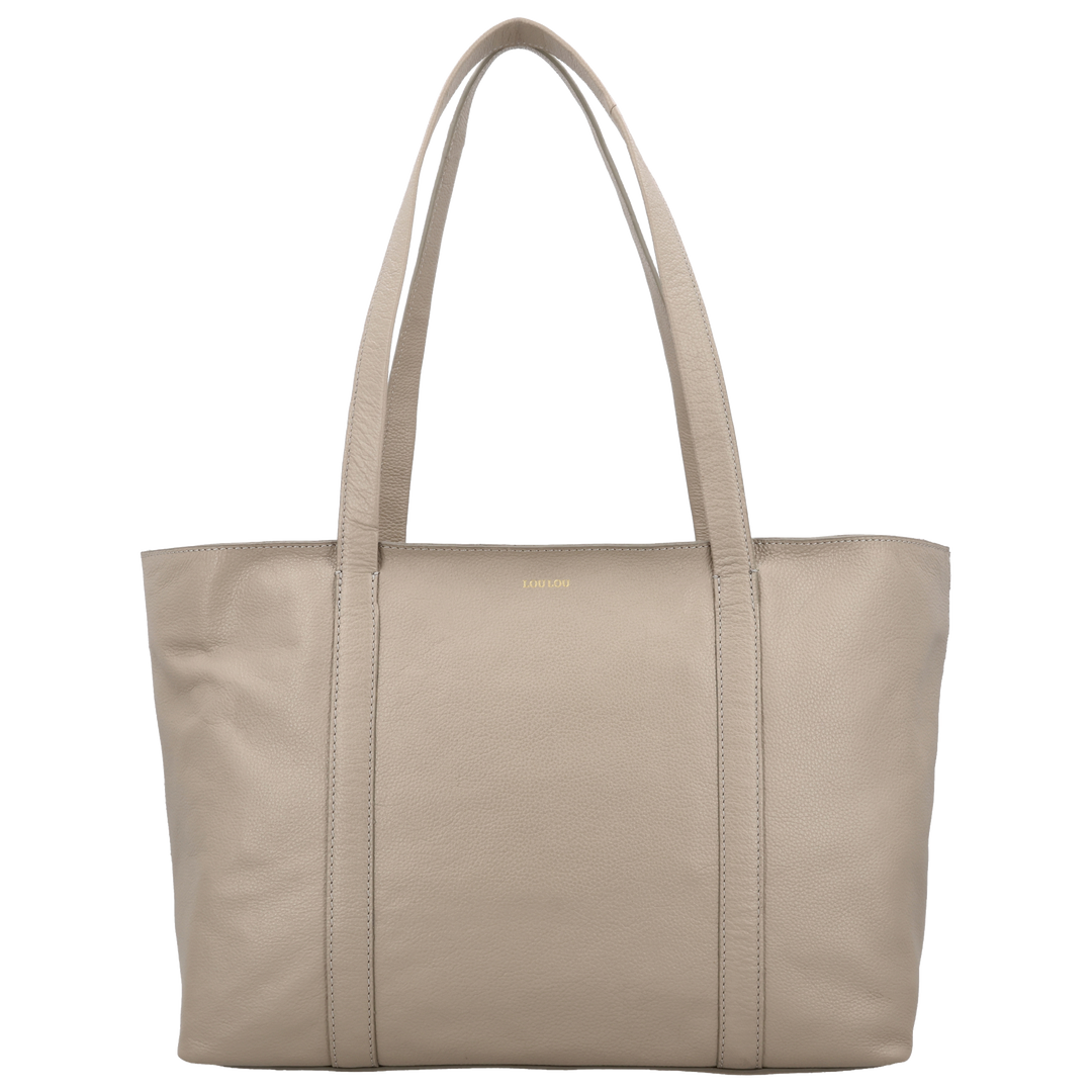 Voorkant van de LOULOU Emie laptop shopper #kleur_soft-sepia