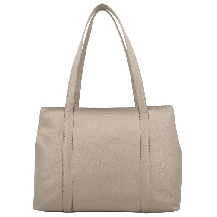 Voorkant van de LOULOU Emie laptop shopper #kleur_soft-sepia