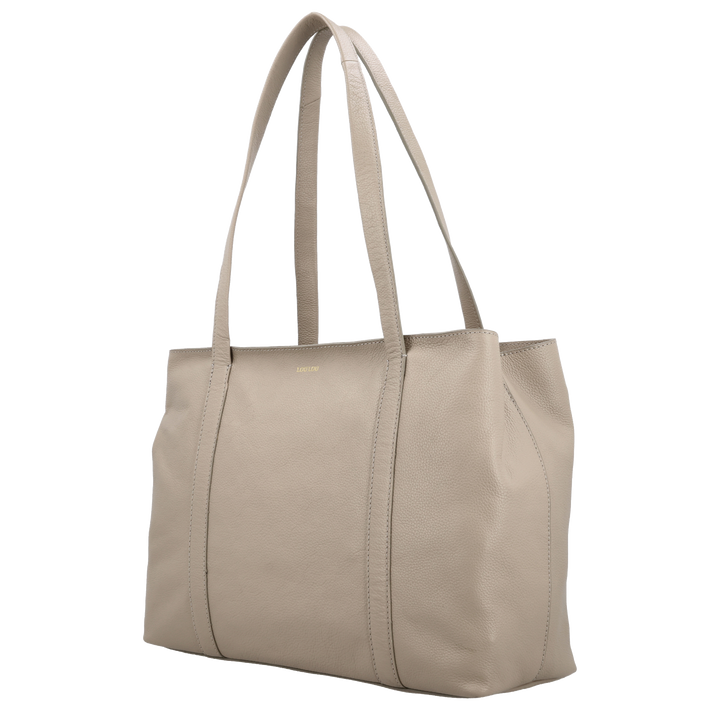 Voorzijde van de LOULOU Emie laptop shopper #kleur_soft-sepia