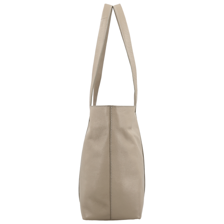 Zijkant van de LOULOU Emie laptop shopper #kleur_soft-sepia