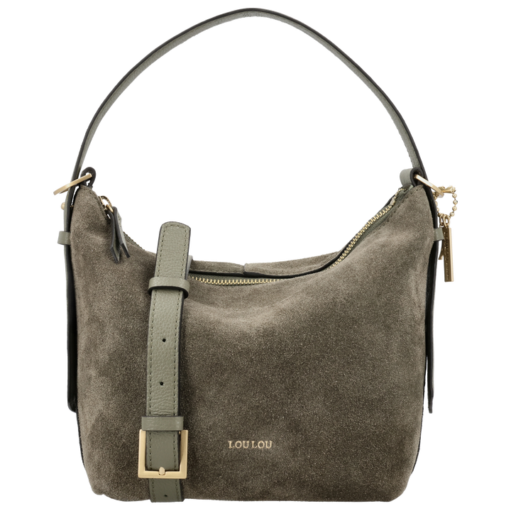 Voorkant van de LOULOU Lois Suede schoudertas #kleur_sage