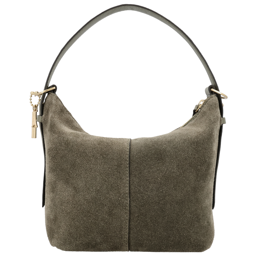 Achterkant van de LOULOU Lois Suede schoudertas #kleur_sage