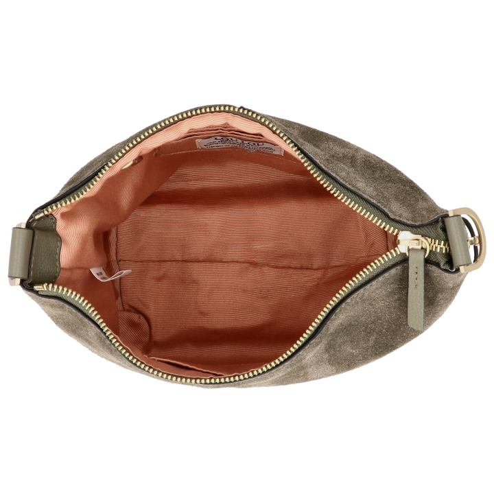 Binnenkant van de LOULOU Lois Suede schoudertas #kleur_sage