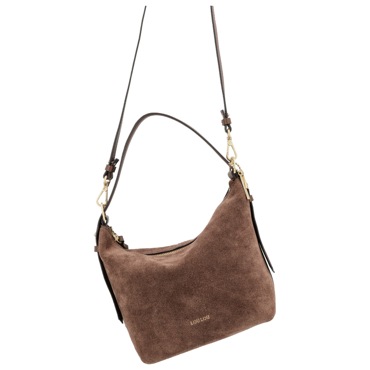 Voorkant met schouderriem in gebruik #kleur_milk-chocolate