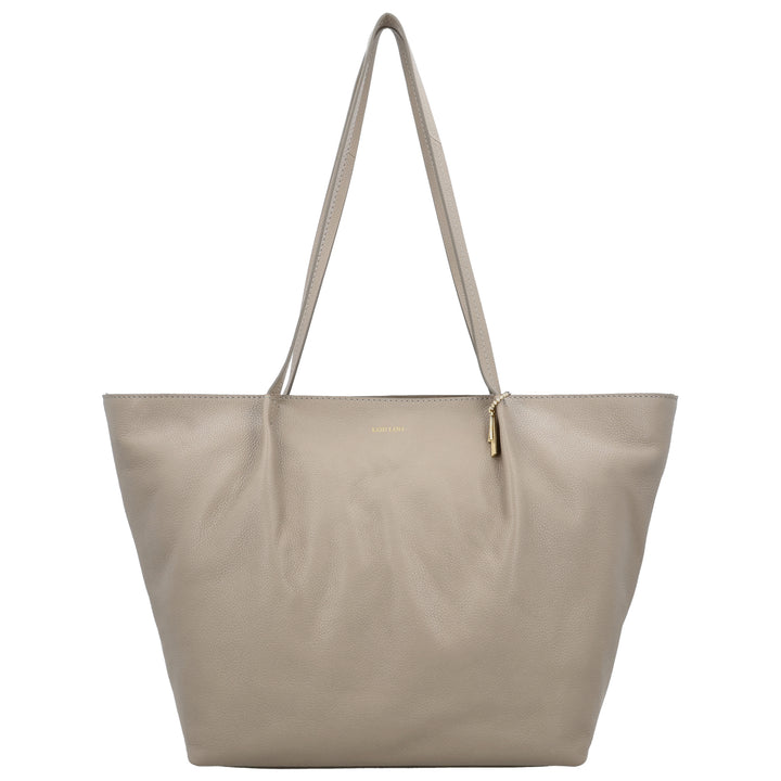 Voorkant van de LOULOU Lola grote shopper in taupe #kleur_taupe