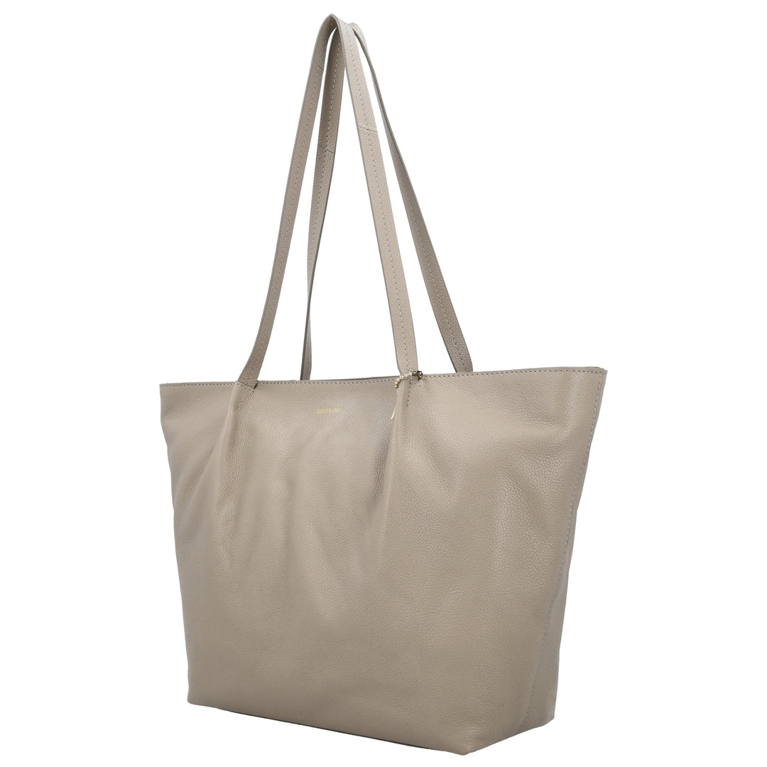 Voorzijde van de LOULOU Lola grote shopper in taupe #kleur_taupe