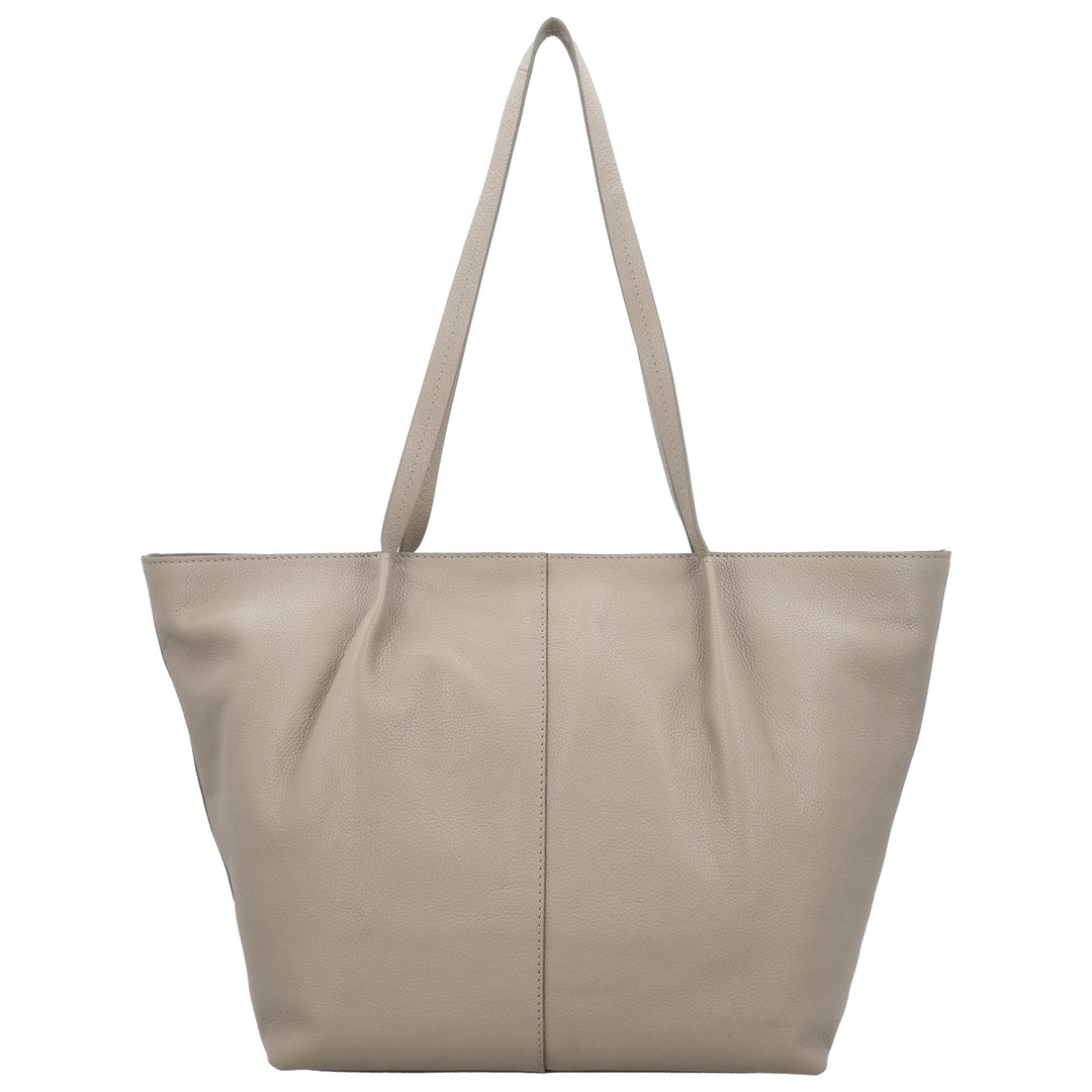 Achterkant van de LOULOU Lola grote shopper in taupe #kleur_taupe
