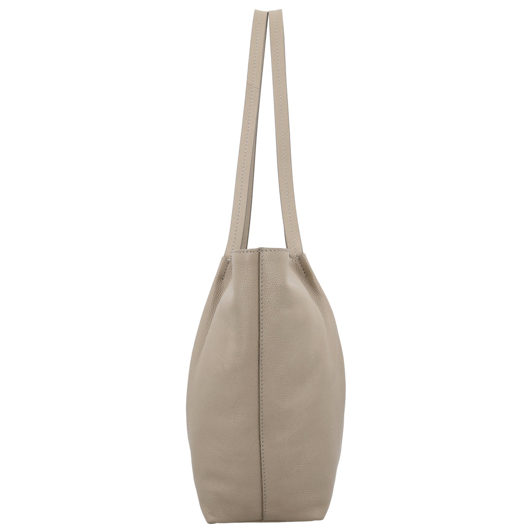 Zijkant van de LOULOU Lola grote shopper in taupe #kleur_taupe