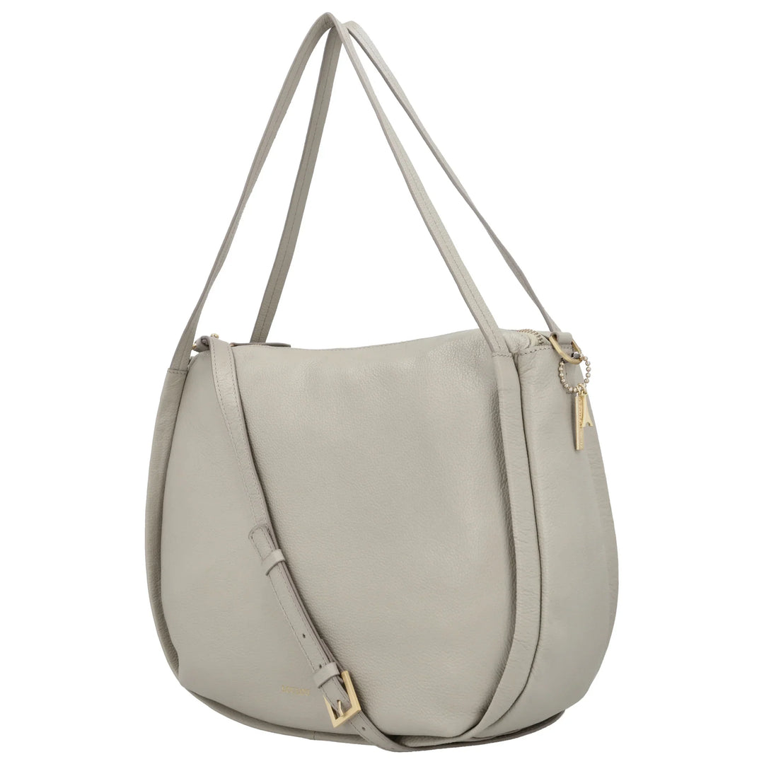 Voorzijde van de Lou Lou LOU schoudertas tas in fog #kleur_fog