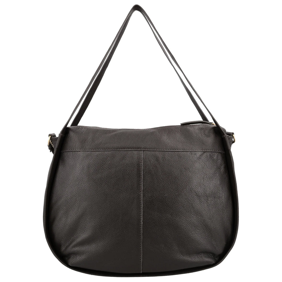 Achterkant van de Lou Lou LOU schoudertas tas in chocolade #kleur_chocolade