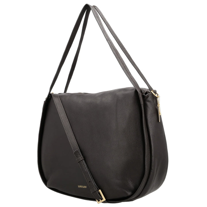 Voorzijde van de Lou Lou LOU schoudertas tas in chocolade #kleur_chocolade