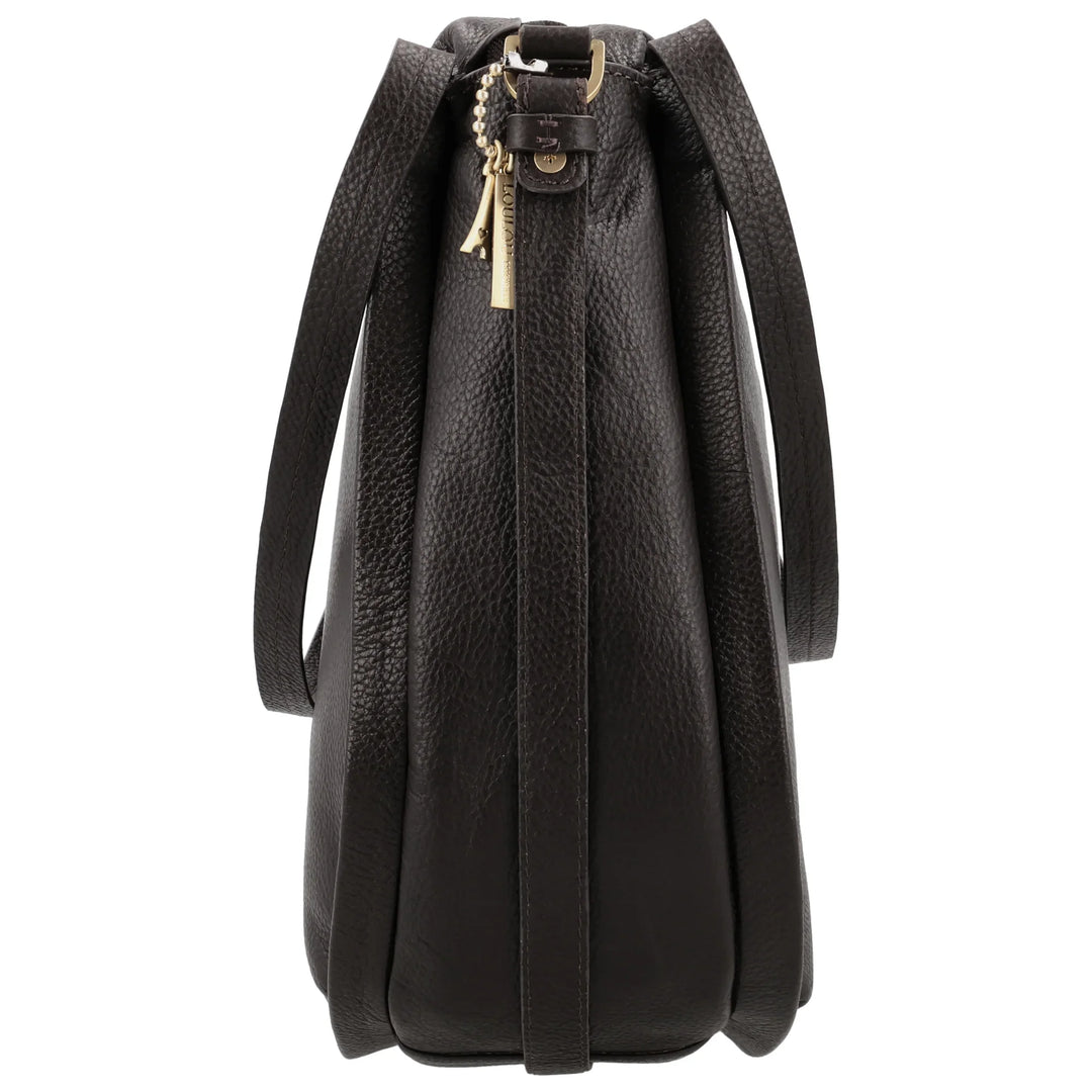 Zijkant van de Lou Lou LOU schoudertas tas in chocolade #kleur_chocolade