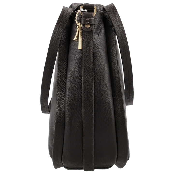 Zijkant van de Lou Lou LOU schoudertas tas in chocolade #kleur_chocolade