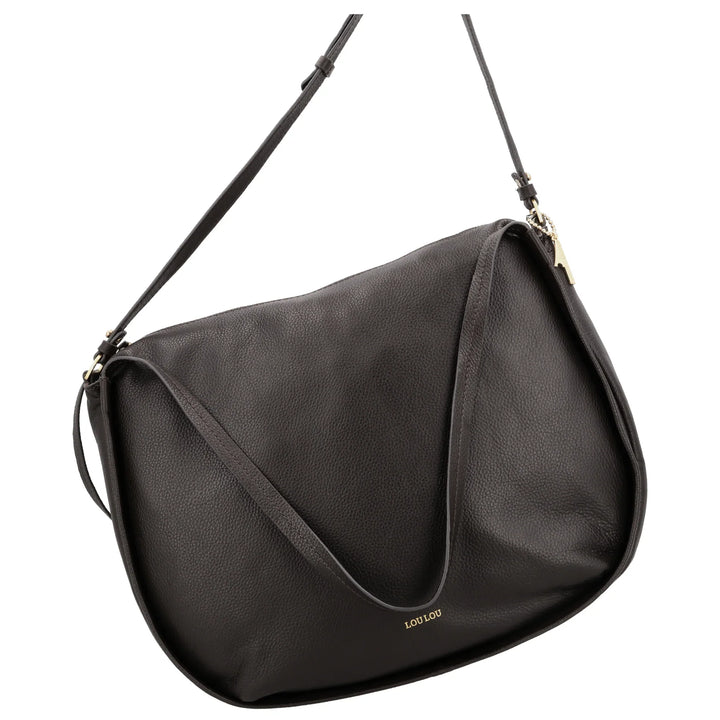 Voorkant van de Lou Lou LOU schoudertas tas in chocolade #kleur_chocolade