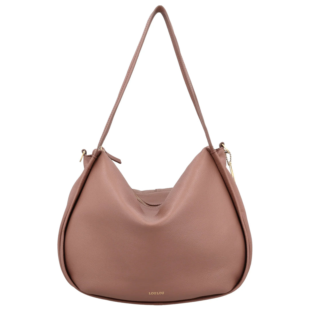 Voorkant van de Lou Lou LOU schoudertas tas in mocha mouse #kleur_mocha-mouse