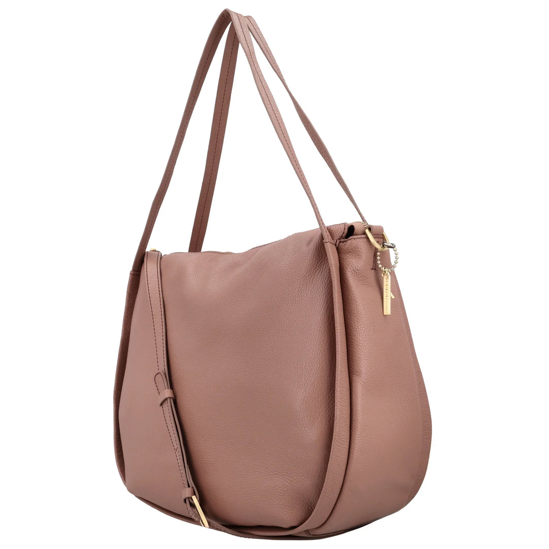 Voorzijde van de Lou Lou LOU schoudertas tas in mocha mouse #kleur_mocha-mouse
