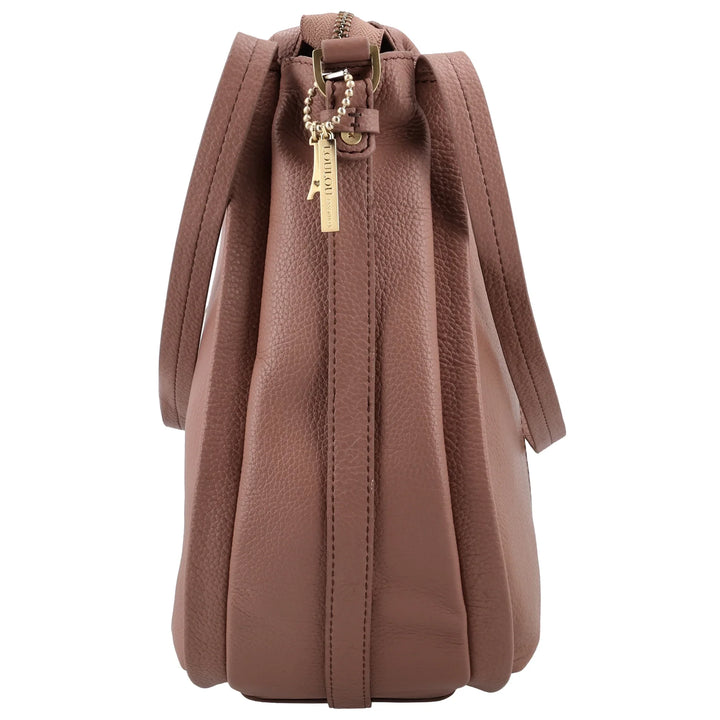 Zijkant van de Lou Lou LOU schoudertas tas in mocha mouse #kleur_mocha-mouse