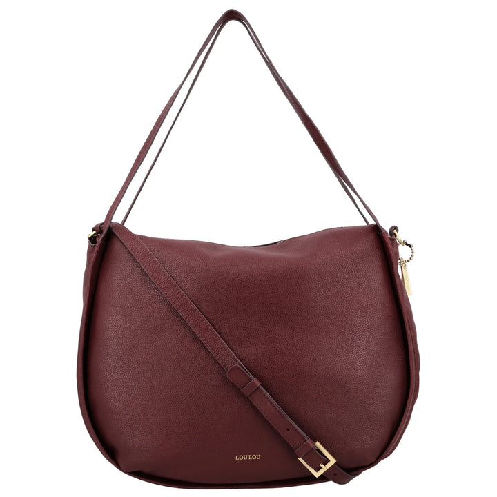 Voorkant met schouderriem van de Lou Lou LOU schoudertas tas in ruby #kleur_ruby