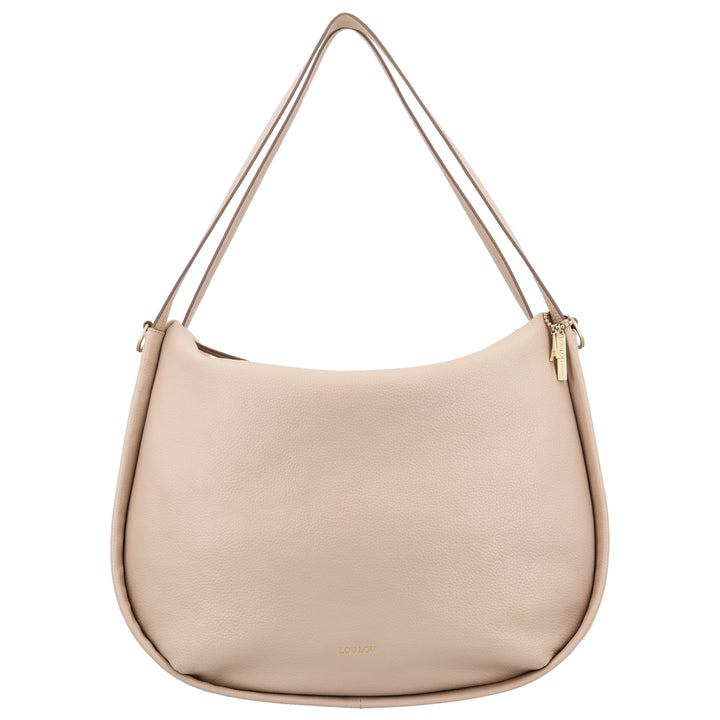 Voorkant van de LouLou LOU L schoudertas in de kleur cashmere #kleur_cashmere