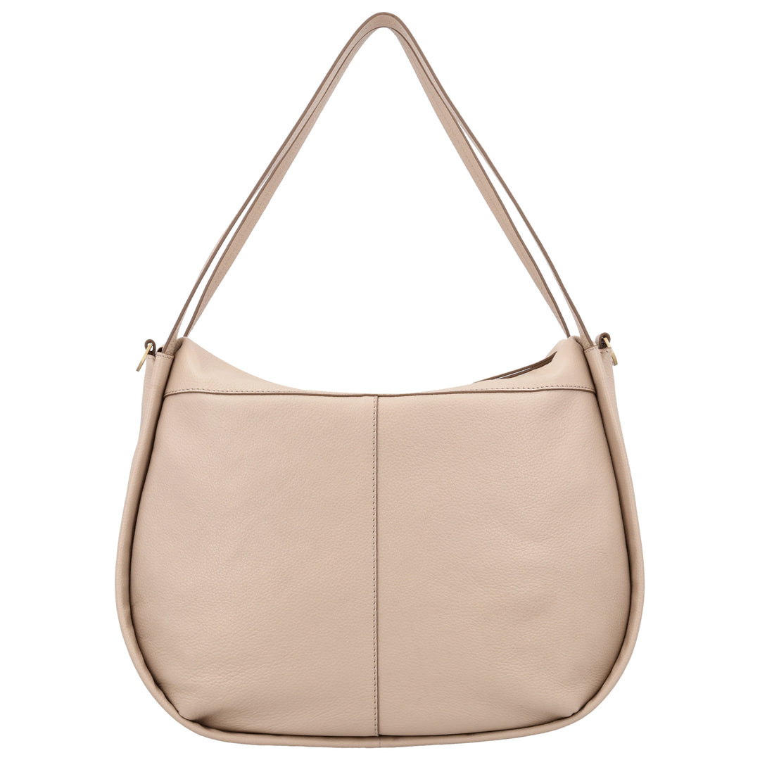 Achterkant van de LouLou LOU L schoudertas in de kleur cashmere #kleur_cashmere