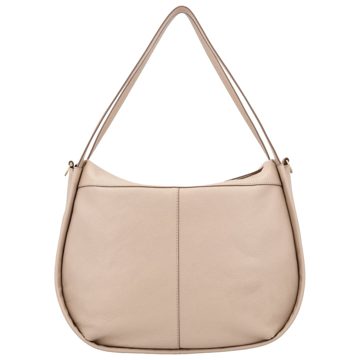 Achterkant van de LouLou LOU L schoudertas in de kleur cashmere #kleur_cashmere