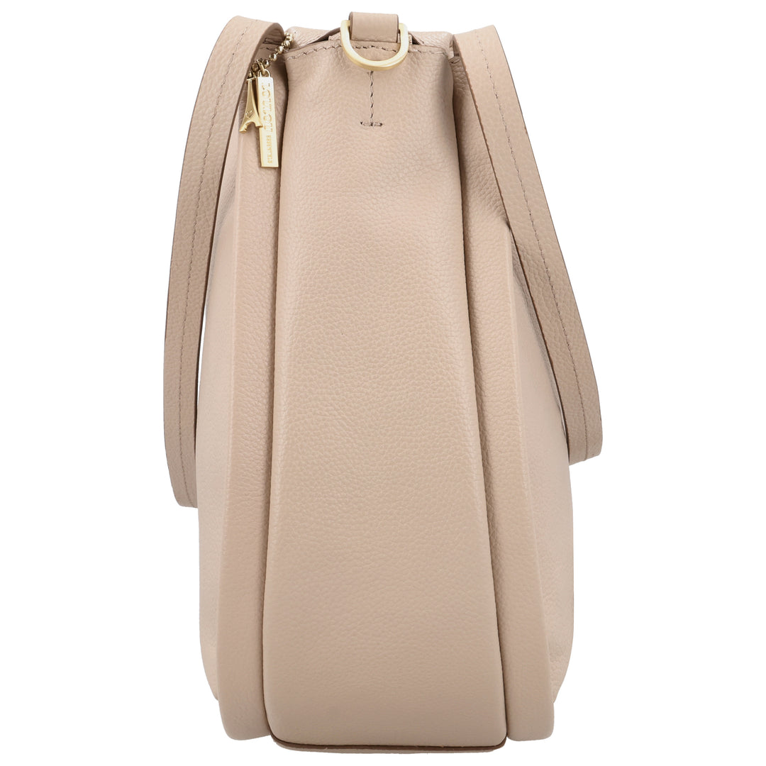 Zijkant van de LouLou LOU L schoudertas in de kleur cashmere #kleur_cashmere