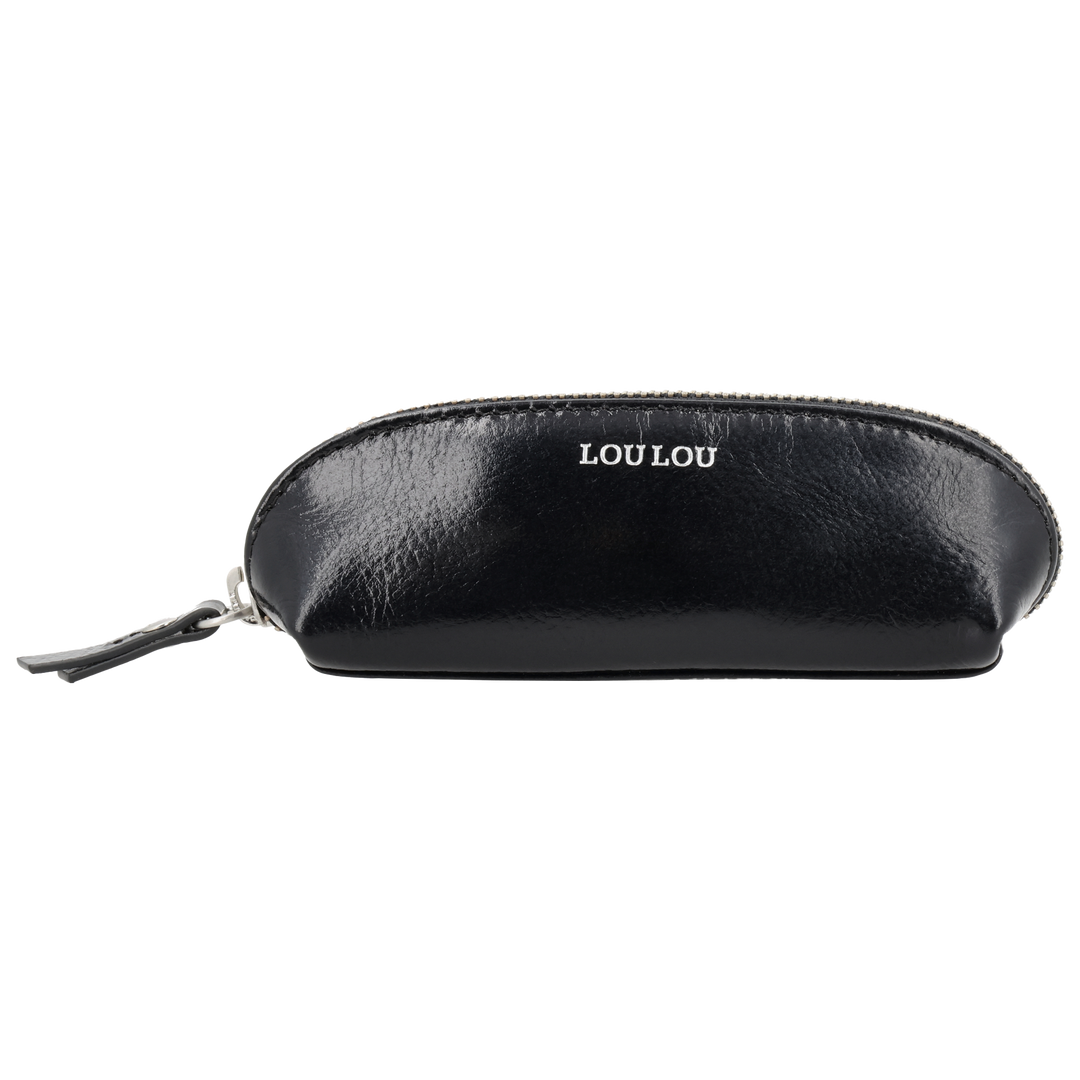 Voorkant van de LOULOU MADAME DUBOIS leren etui #kleur_glace-black