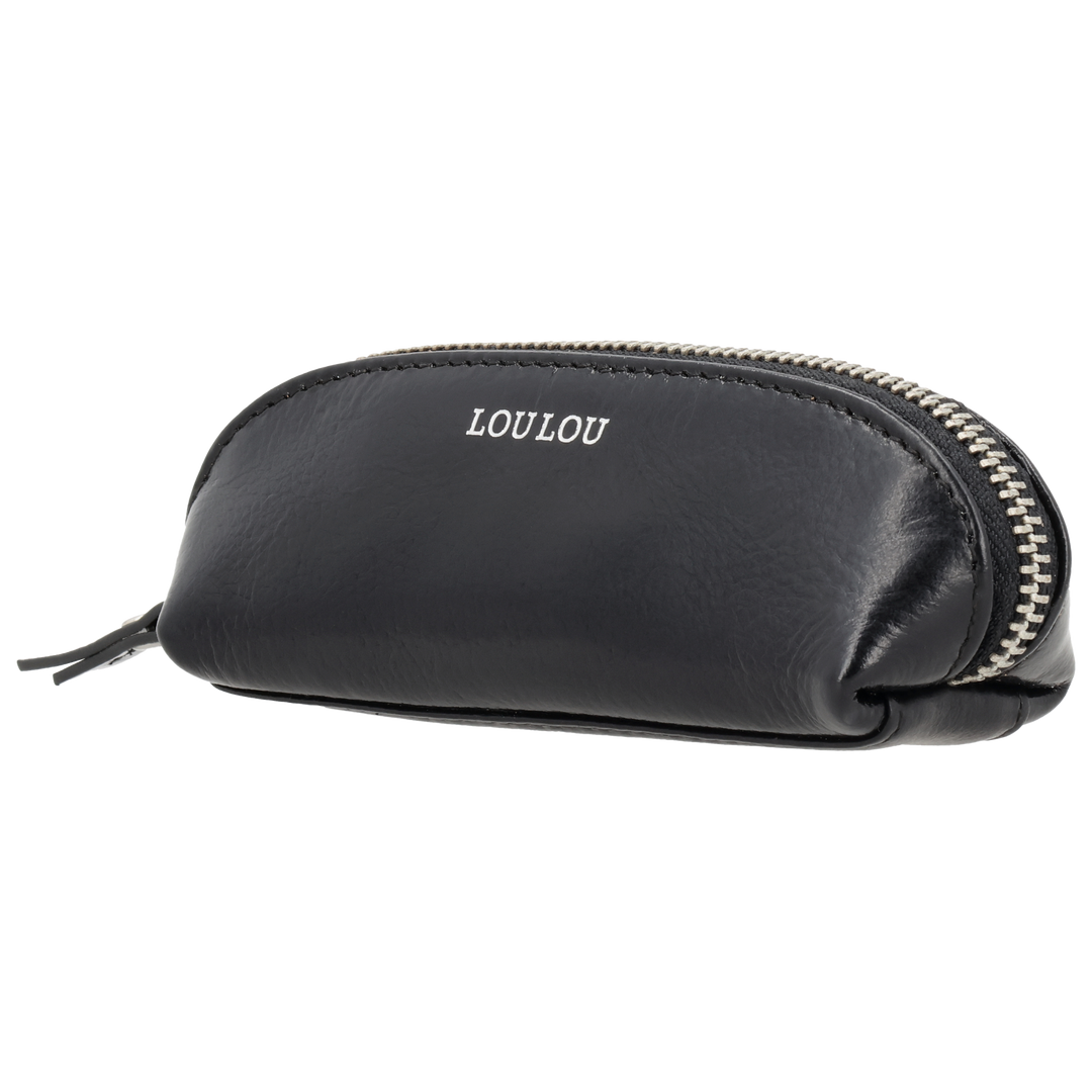 Voorzijde van de LOULOU MADAME DUBOIS leren etui #kleur_glace-black