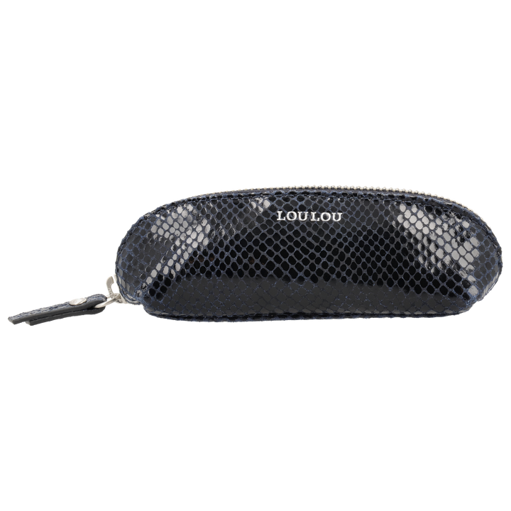 Voorkant van de LOULOU Mademe dubois leren etui #kleur_python-blue