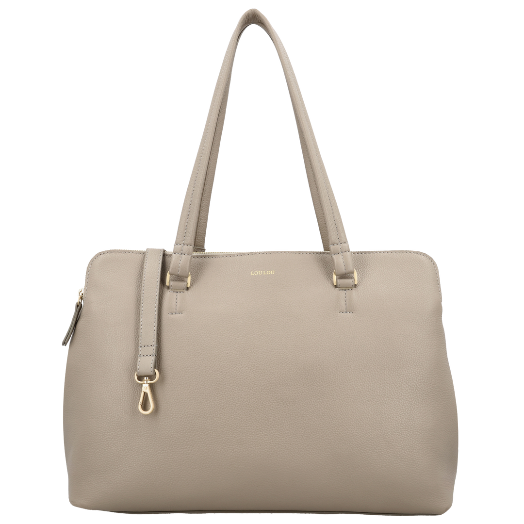 Voorkant Loulou Olivia werktas Soft-Sepia met schouderriem #kleur_soft-sepia