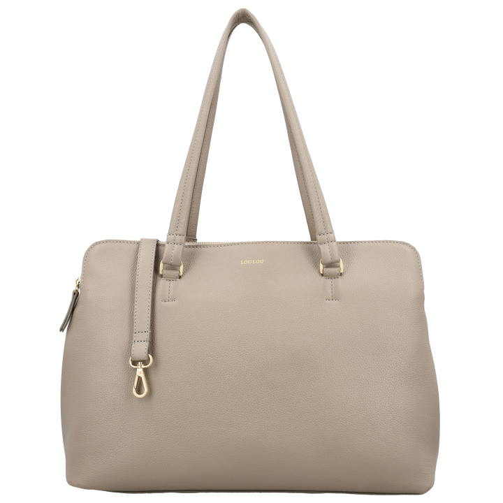 Voorkant Loulou Olivia werktas Soft-Sepia met schouderriem #kleur_soft-sepia
