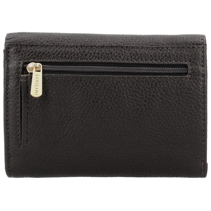 Achterkant van de Lou Lou Fleur Portemonnee chocolade in gebruik #kleur_chocolade