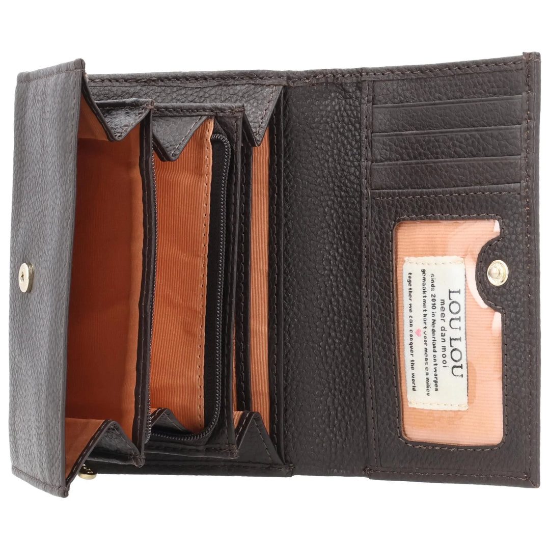 Binnenkant van de Lou Lou Fleur Portemonnee chocolade in gebruik #kleur_chocolade