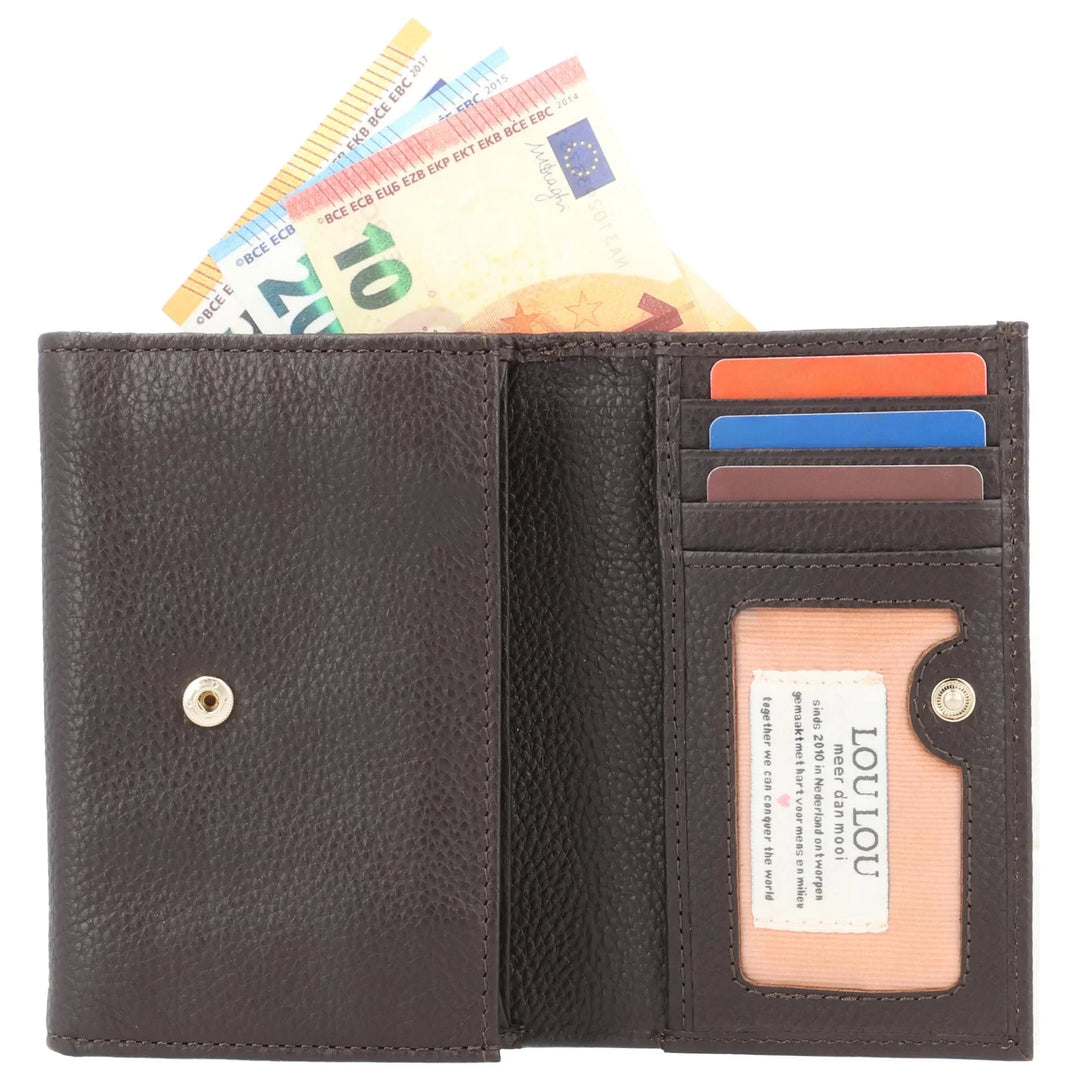 Binnenkant van de Lou Lou Fleur Portemonnee chocolade in gebruik #kleur_chocolade