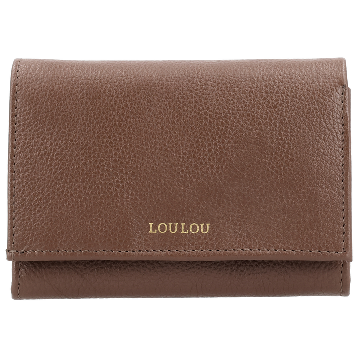 Voorkant van de LOULOU Fleur portemonnee #kleur_milk-chocolate