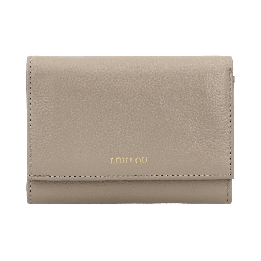 Voorkant van de LouLou Perie Fleur portemonnee in de kleur taupe #kleur_taupe