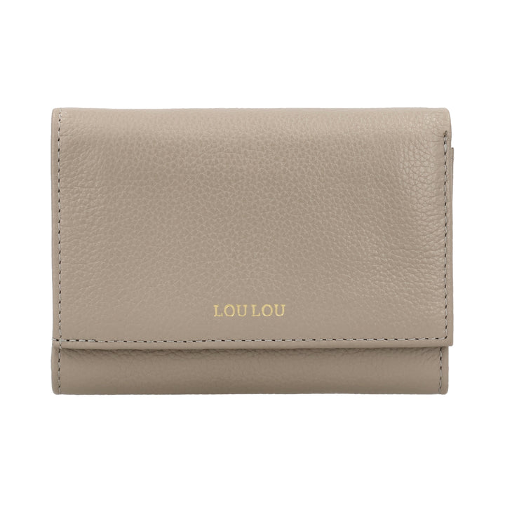 Voorkant van de LouLou Perie Fleur portemonnee in de kleur taupe #kleur_taupe