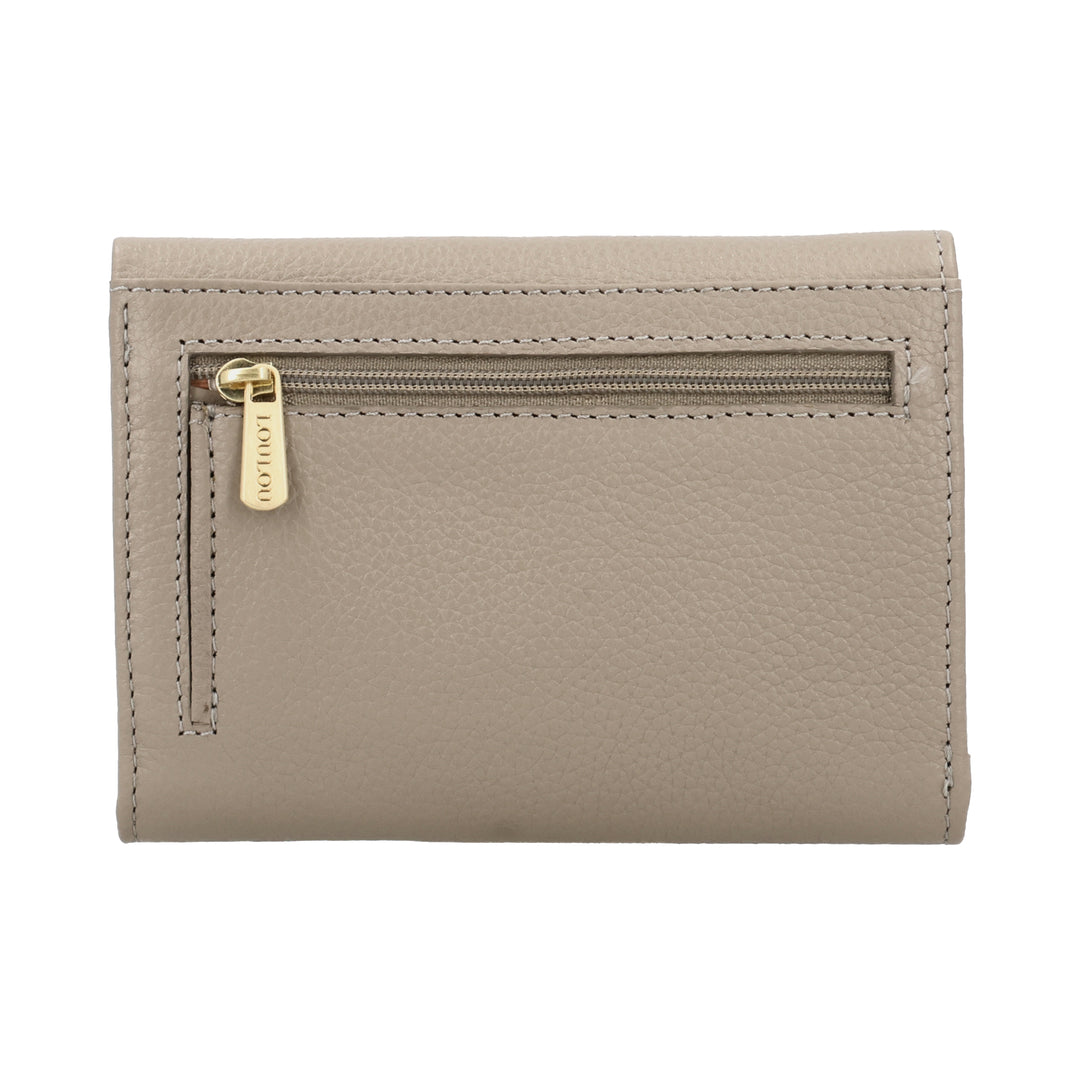 Achterkant van de LouLou Perie Fleur portemonnee in de kleur taupe #kleur_taupe